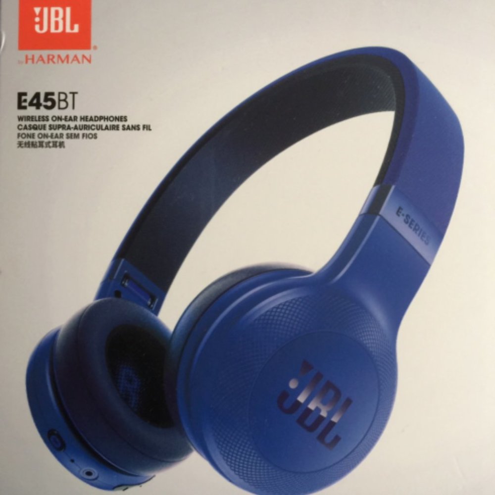 JBL E45BT Wireless Bluetooth On-Ear Headphone with microphone blue color.